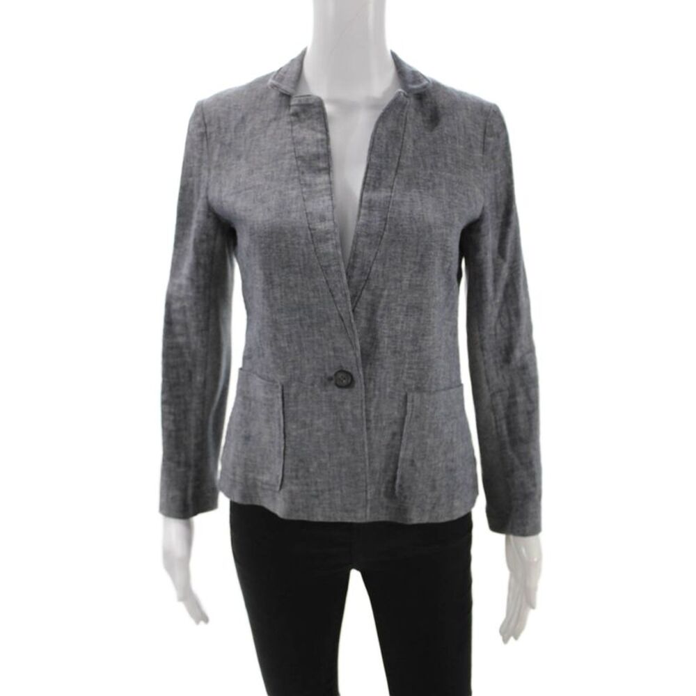 Vince Women Gray Button Blazer Mock Neck Long Sleeve Classic Size 2